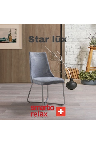 Smarto Relax Star Lüx 2'li Yemek Masası Sandalye Seti - Metal Ayaklı, Gri Kumaş Gri