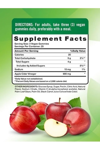 Apple Cıder Vınegar 600 Mg 75 Gummies - Delicious Apple Flavor