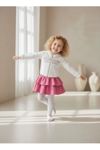 Miniğimin Cicileri Romantic Kat Kat Etekli Kapüşonlu Kız Çocuk 2 Li Takım - Pembe