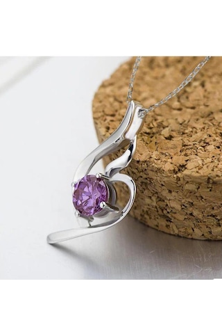 Brezza Lusso Jewelry Gümüş Zirkon Taşlı Melek Kalbi Bayan Kalp Kolye Mor