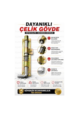 24 Cm Yaylı Kapı Sürgüsü Galvaniz Çelik Ferforje Bahçe Demir Garaj Depo Kapısı Kilidi