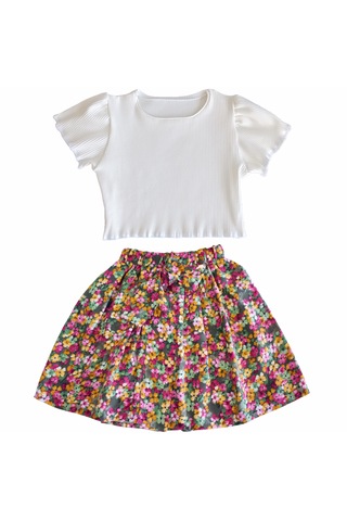 Fitilli Crop Ve Etek Takım Çok Renkli