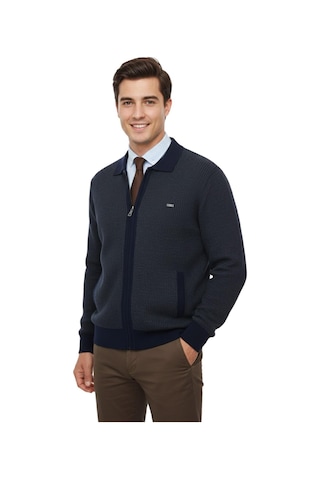 Çizgi Triko Erkek Polo Yaka Astarlı Triko Mont Fermuarlı 5208p Bgl-st05019 Lacivert