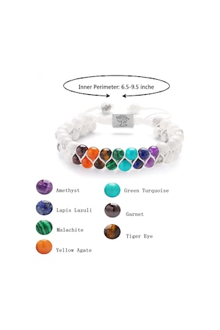 Valkyrie 7 Çakra Doğal Taş Bileklik Howlite Beyaz Ayarlanabilir Makrome Unisex  Bilekliği Beyaz