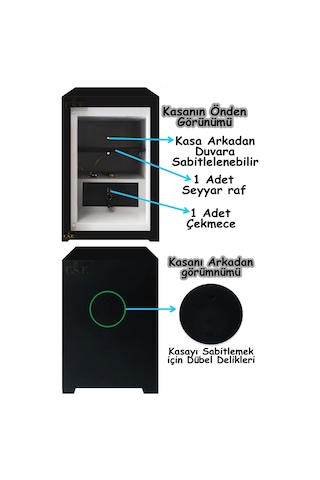 U.S.F Ev ve Ofis Tipi Çelik Çift Anahtarlı Para Kasası 70 CM 50 KG Siyah