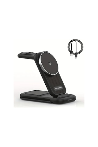 Motion003 Taşınabilir Çok Fonksiyonlu Katlanabilir Usb C Kablosuz Şarj Standı Siyah Telefon Tablet Akıllı Saat