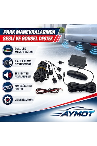 Forza Universal Sesli Ve Led Ekranlı Siyah 4 Sensörlü Park Sistemi 18 Mm