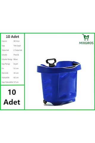 Tekerlekli Plastik Market Alışveriş El Sepeti 40 Litre Mavi 10 Adet Mavi