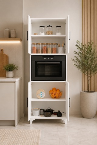 Renazzo %100 Mdf Çok Amaçlı 4 Kapaklı Büyük Boy Fırın Kiler Balkon Beyaz