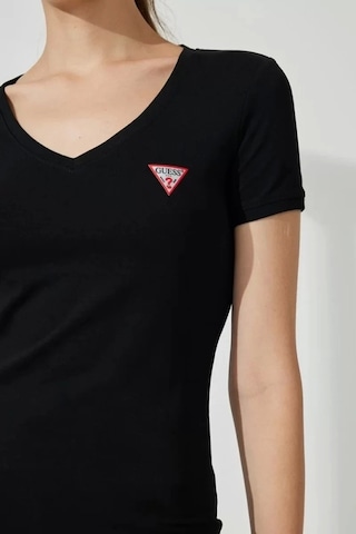 Guess Kadın Üçgen Logolu Siyah T-shirt Siyah