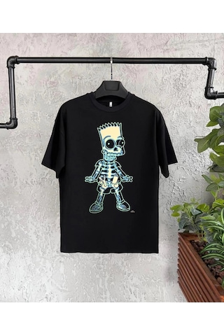 Barlashive Çoçuk Bisiklet Yaka Kısa Kol Baskılı T-shirt - Siyah Çok Renkli