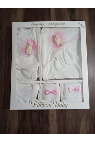 Petite Ponpon Baby 10 Lu Hastane Çıkışı Seti Ayıcık Baskılı Pembe Beyaz - Pembe