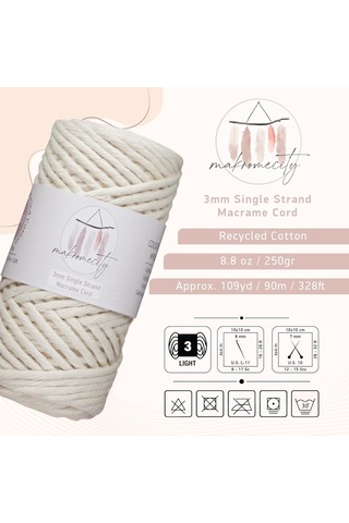Ayrex Tek Telli Makrome İpi 3 Mm X 100 Metre 328 Fit 3mm Tek Telli Doğal Pamuk İp, Makrome Sanat Ve El Sanatları İ