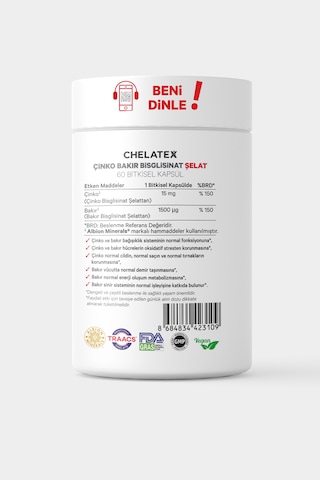 Chelatex Çinko Bakır Bisglisinat Şelat 60 Bitkisel Tablet