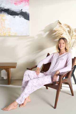 Kadın Penye Uzun Kol Pijama Takımı 3114 Lila LILA