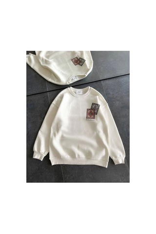 Butik İstanbul Bisiklet Yaka Baskılı Sweatshirt - Beyaz