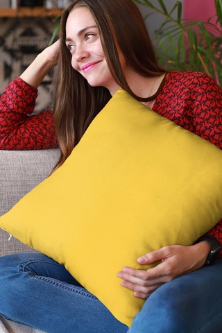 Sarı Düz Sade 2'li Set Çift Taraflı Kırlent Kılıfı 2krl016