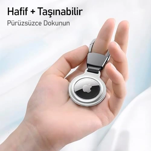 Buff Tagsafe Hooksteel Taşınabilir Anahtarlık Darbeye Dayanıklı Metal Askılı Airtag Kılıf Gümüş 10"
