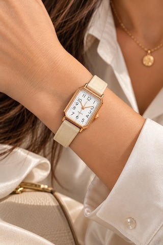 Kadın Kol Saati Rose Gold Kasa, Deri Kordon Krem