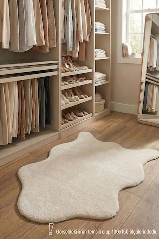 Çam Halı Poly Rpppost1005 Krem Peluş Post Şeklinde Halı-salon-antre-oturma Odası-yumuşak-kaymaz Taban-yıkanabilir
