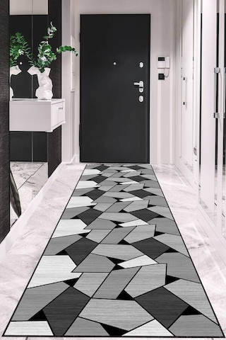 Koyu Gri Kaymaz Geometrik Kesme Rulo Özel Ölçü Yolluk Ar1465n11