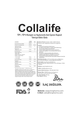Lera Pharma Collalife Tip I - II Collagen Takviye Edici Gıda 30 Kapsül