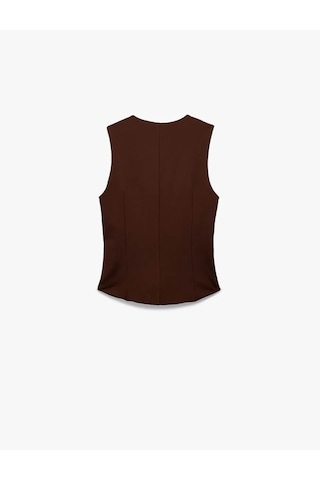 Koton V Yaka Düğmeli Slim Fit Kahverengi Kadın Yelek 6wak30093ek Kahverengi