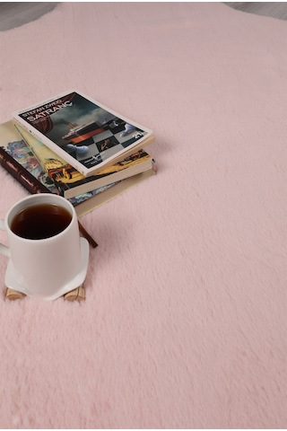Dekoratif Tavşan Tüyü Ultra Yumuşak Peluş Kaymaz Halı Yolluk Pembe
