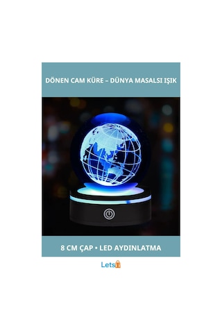 Usb'li Dünya Tasarımlı Dönen Cam Küre 8 Cm Led Aydınlatmalı Masa Aksesuarı Diğer