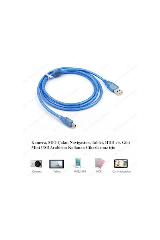 Mini Usb 5 Pin Fitreli V3 Şarj Data Kablosu - 1.5 Metre