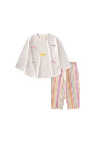 Cigit Oversize T-shirt Pantolon Takım 2-10 Yaş Ekru Turuncu Çizgili
