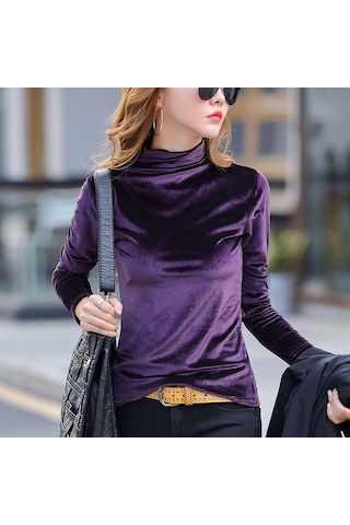 Askeri Yeşil Kış Sıcak Balıkçı Yaka Uzun Kollu Kadife Gömlek Yüksek Yaka İnce Zarif Lüks Kadife Bluz Bahar Üstleri Haki