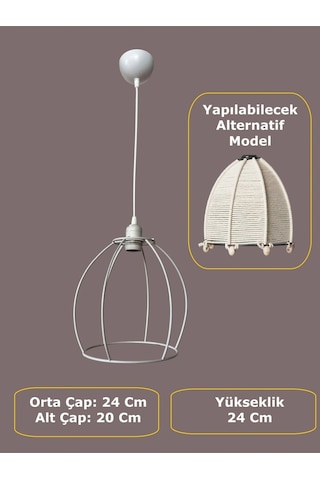 Yarım Küre Avize Teli , İskeleti 20x24 Cm Beyaz Statik Boyalı Duy Takımı Dahil Beyaz