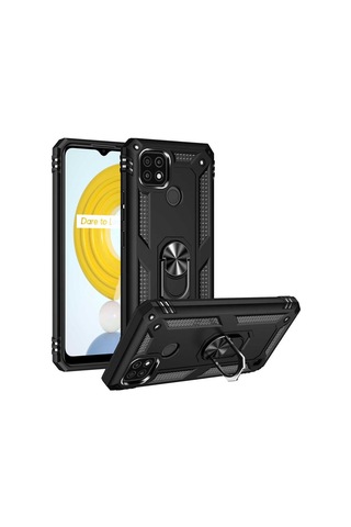 Realme C21 Kılıf Zore Vega Yüzüklü Standlı Zırh Kılıf