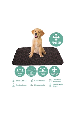 Abso 5 Katlı Yıkanabilir Emici Köpek Pedi Kahverengi Kemik Baskılı