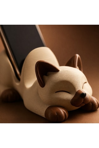 Kedi Figürlü Telefon Tutucu Stand - 3d Baskı Ofis Masaüstü Aksesuarı Ve Biblo