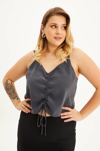 İp Askılı Önü Büzgülü Top - Antrasit