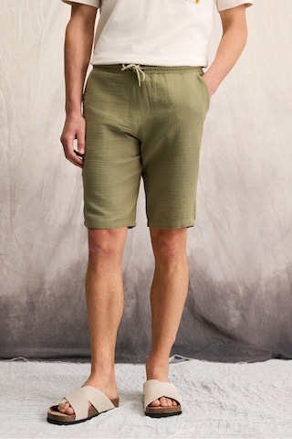 Grımelange Jens Erkek %100 Pamuk Müslin Kumaş Yanları Cepli Slim Fit Dar Kesim Haki Şort