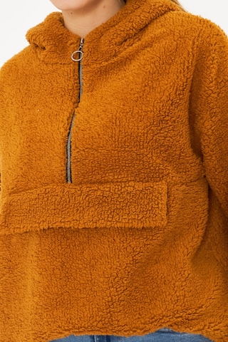 Armonika Kadın Camel Kapüşonlu Cep Kapaklı Peluş Sweatshirt Arm-25k001090