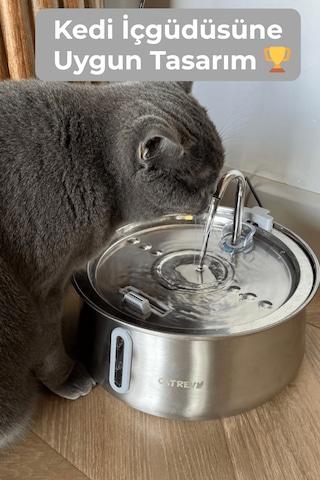 Catrevi 4 L Paslanmaz Çelik Su Pınarı Kedi Köpek Premium Su Çeşmesi Ultra Sessiz Su Sebili 4 Filtre Hediye