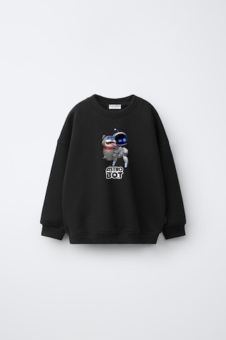Fasardi Astro Bot Baskılı Oversize 3 İplik Şardonsuz Uzun Kollu Unisex Çocuk Sweatshirt Siyah
