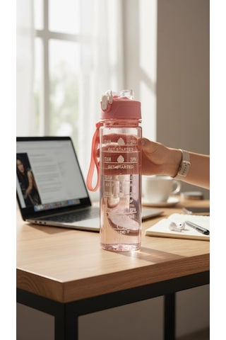 Bymyhand Pembe Taşıma Kulplu Kilit Kapaklı Pipetli Suluk Okul Matarası 1000 Ml