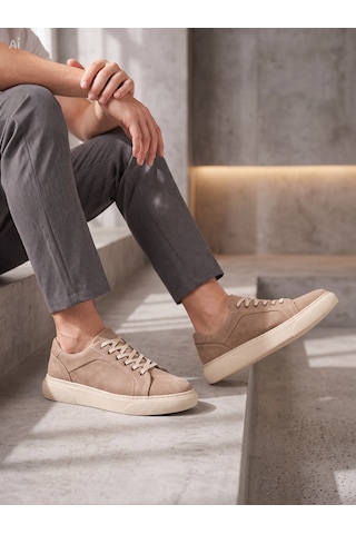 Whiteface Stilist Store Erkek Kum Rengi Hakiki Deri Casual Günlük Ayakkabı Sneaker