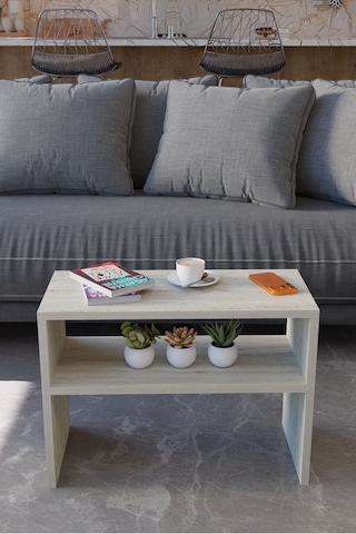 Alpa Ev Mobilya Alt Raflı Orta Sehpa, Modern Salon Sehpası, Dekoratif Çay & Kahve Yan Sehpası Traverten