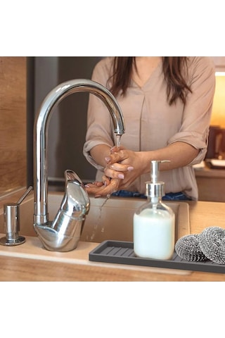 Gri Renk Silikon Yağdanlık Yağlık Sirkelik Altlığı Organizer Sunumluk Sabunluk Altlığı 23x10 Cm Diğer