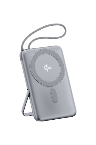 Juo 10000 Mah Qi2 Magsafe Powerbank Standlı Pd 22.5w Taşınabilir Kablosuz Hızlı Şarj Cihazı Gri