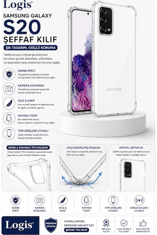 Logis Samsung Galaxy S20 Uyumlu Şeffaf Silikon Kılıf Darbe Emici Kamera Korumalı İnce Esnek Tpu Telefon Kılıfı