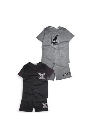 Minik Motion 2'li Set Kısa Kollu Tshirt Ve Şortlu Çocuk Minikmotion Alt Üst Takım Füme-siyah