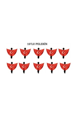 Çlm Store Türk Bayraklı Ayyıldızlı Pelerin Kırmızı 10 Adet Kırmızı 10 Adet