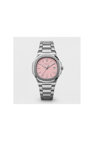 Velucci Penta Çelik Kordon Erkek Kol Saati Pembe Kadran Takvimli Sport Analog Gümüş
